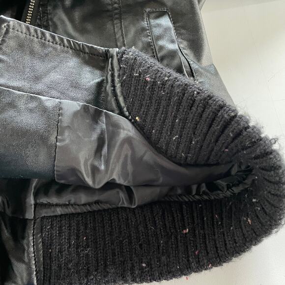 Rebecca Elliot Jacket Womens Small Black Faux Leather Asymmetrical Zip Rib Trim - Picture 7 of 8